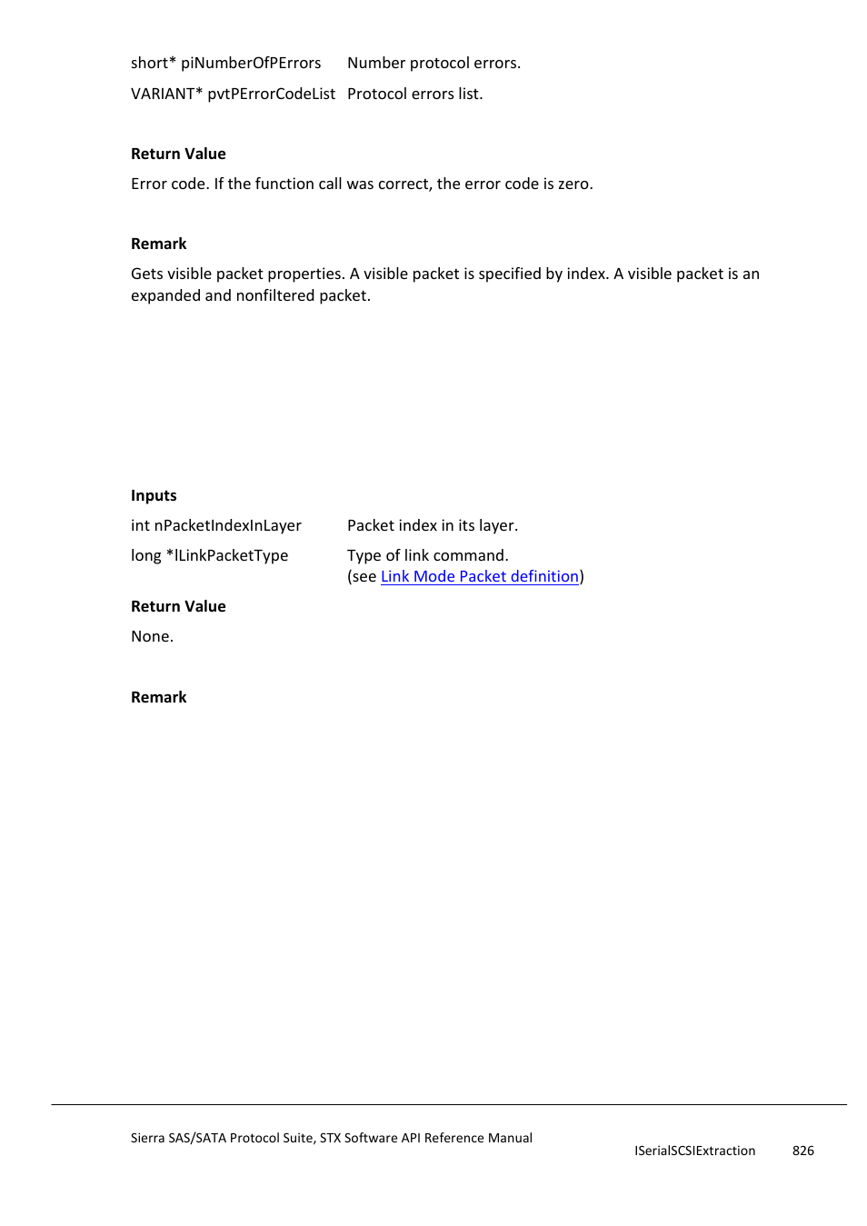 Getlinkpackettype, Getfieldstream | Teledyne LeCroy Sierra SAS_SATA Protocol Analyzer STX API Reference Manual User Manual | Page 826 / 979