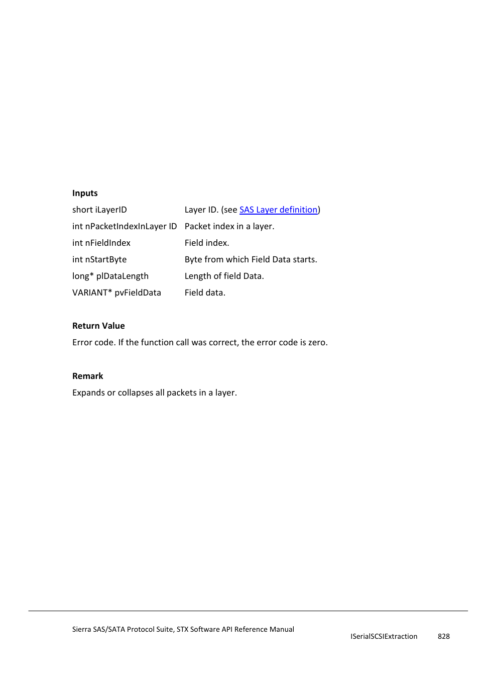 Getfielddata, Getfieldname | Teledyne LeCroy Sierra SAS_SATA Protocol Analyzer STX API Reference Manual User Manual | Page 828 / 979