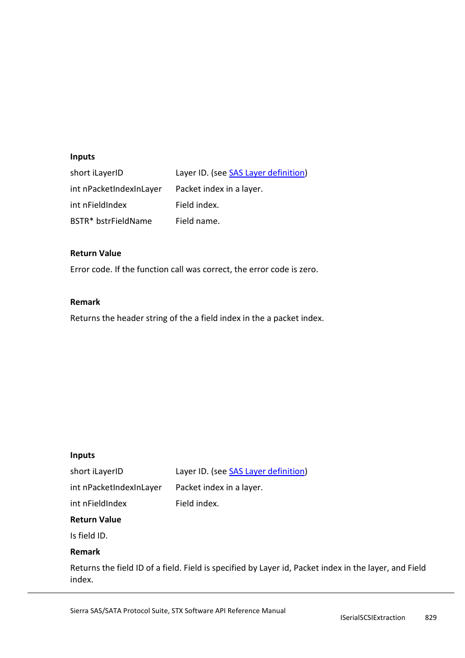 Getfieldname, Getfieldid | Teledyne LeCroy Sierra SAS_SATA Protocol Analyzer STX API Reference Manual User Manual | Page 829 / 979