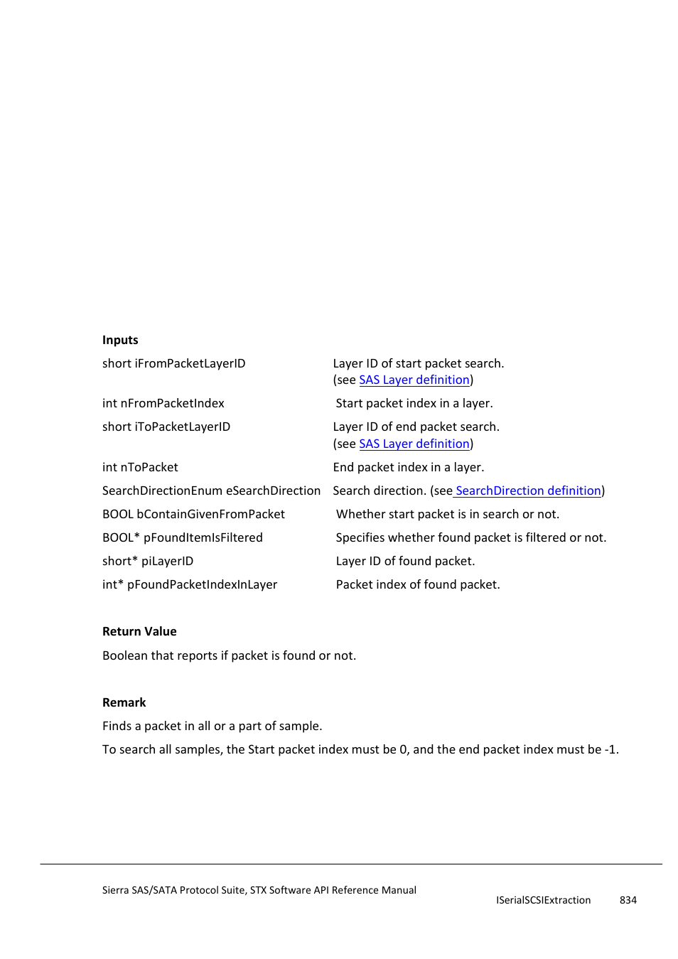 Findpacket, Getsearchobject | Teledyne LeCroy Sierra SAS_SATA Protocol Analyzer STX API Reference Manual User Manual | Page 834 / 979