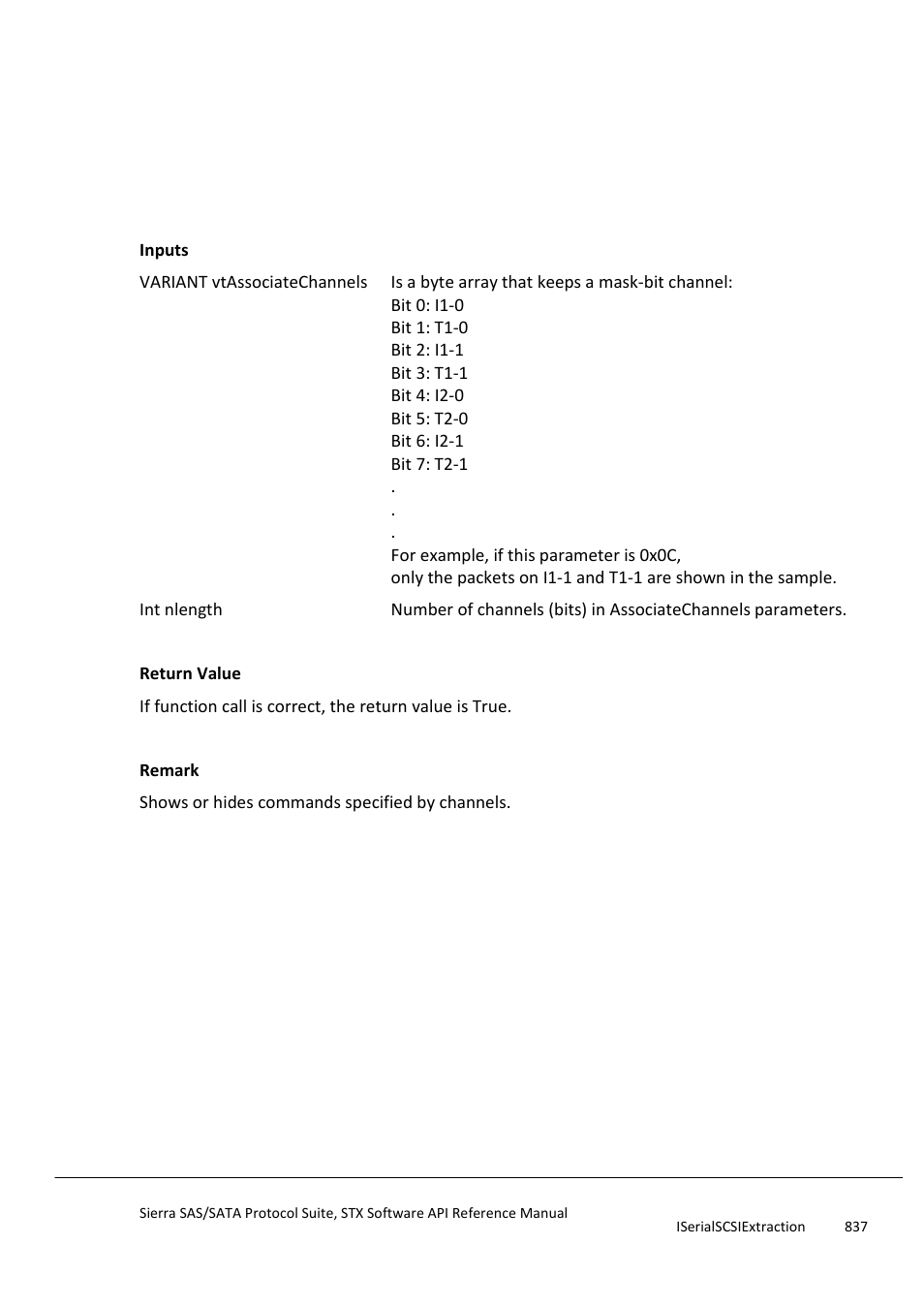 Setassociatechannels, Getpacketdata | Teledyne LeCroy Sierra SAS_SATA Protocol Analyzer STX API Reference Manual User Manual | Page 837 / 979