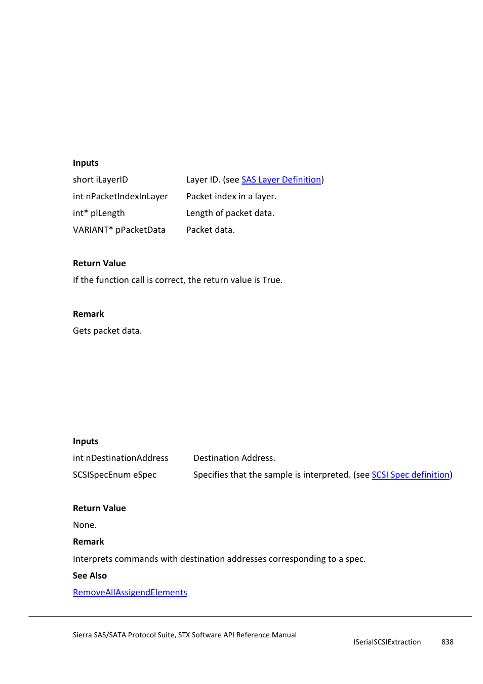 Getpacketdata, Addassignedelement | Teledyne LeCroy Sierra SAS_SATA Protocol Analyzer STX API Reference Manual User Manual | Page 838 / 979