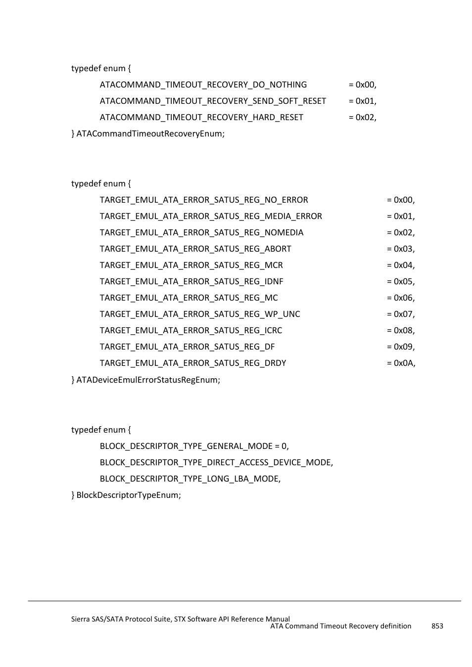 Ata command timeout recovery definition, Block descriptor type definition, Busconditionenum | Bus condition definition | Teledyne LeCroy Sierra SAS_SATA Protocol Analyzer STX API Reference Manual User Manual | Page 853 / 979