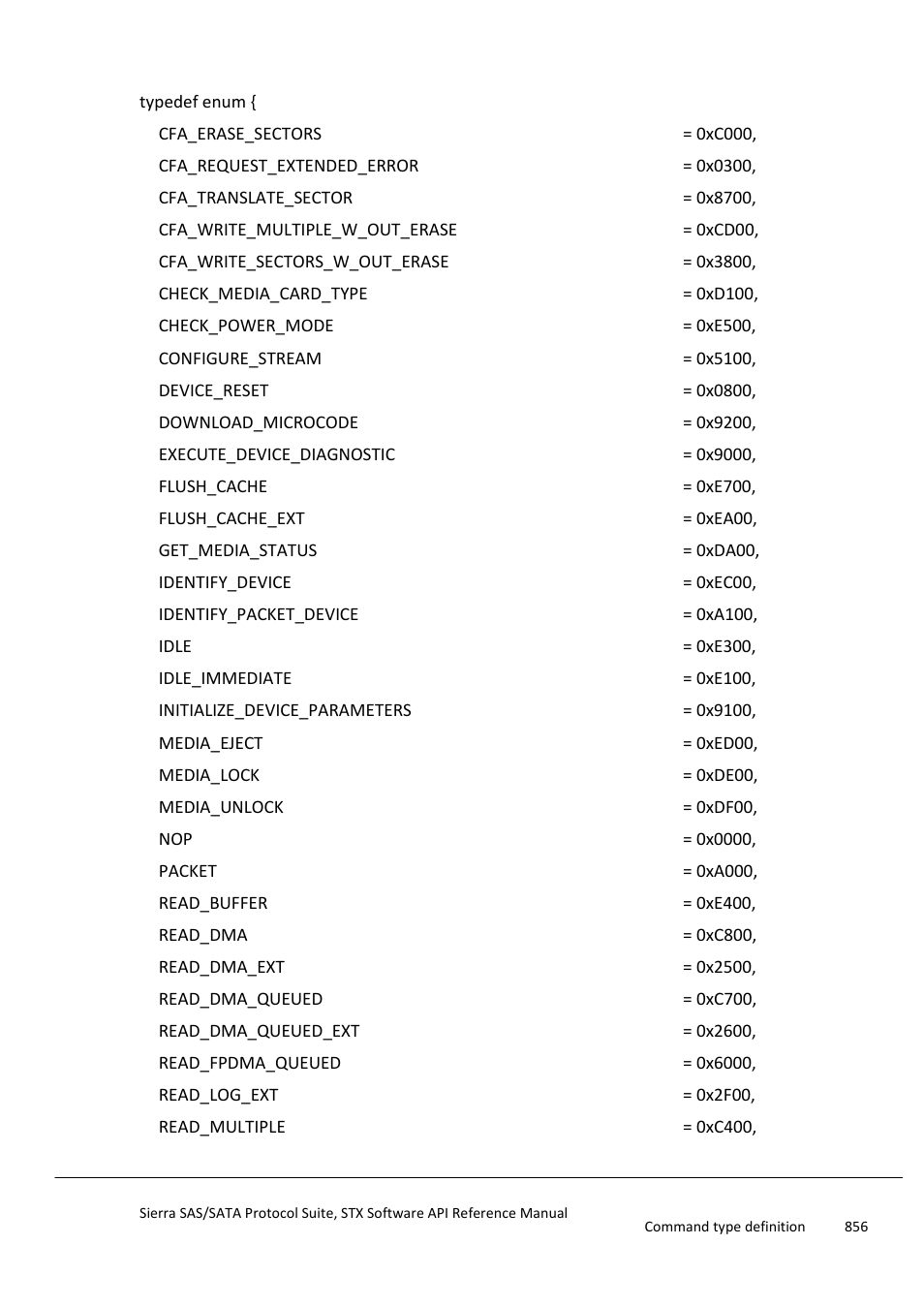 Command type definition, Commandtypeenum, Ata command definition | Ata command type definition | Teledyne LeCroy Sierra SAS_SATA Protocol Analyzer STX API Reference Manual User Manual | Page 856 / 979