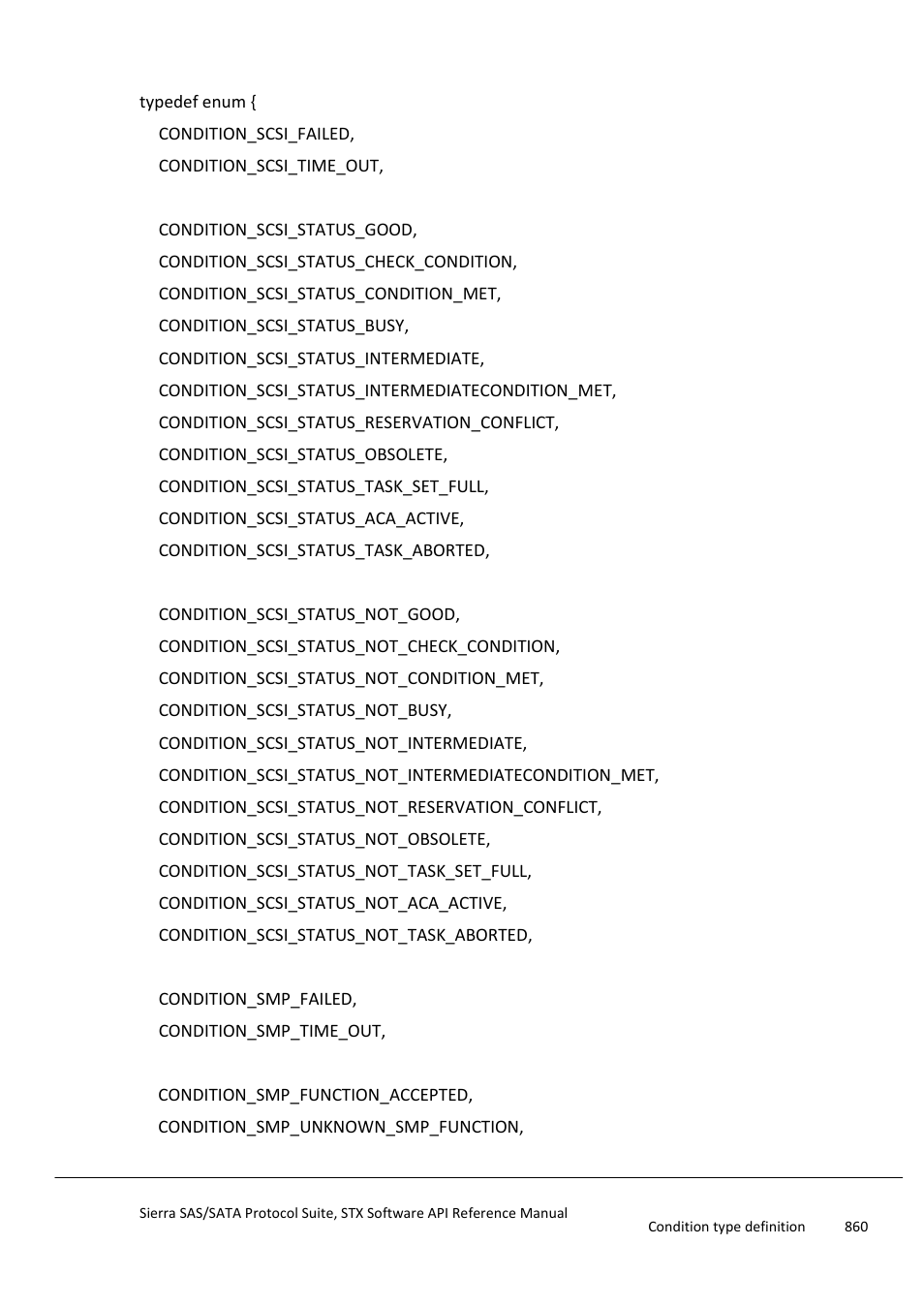 Condition type definition, Conditionenum | Teledyne LeCroy Sierra SAS_SATA Protocol Analyzer STX API Reference Manual User Manual | Page 860 / 979