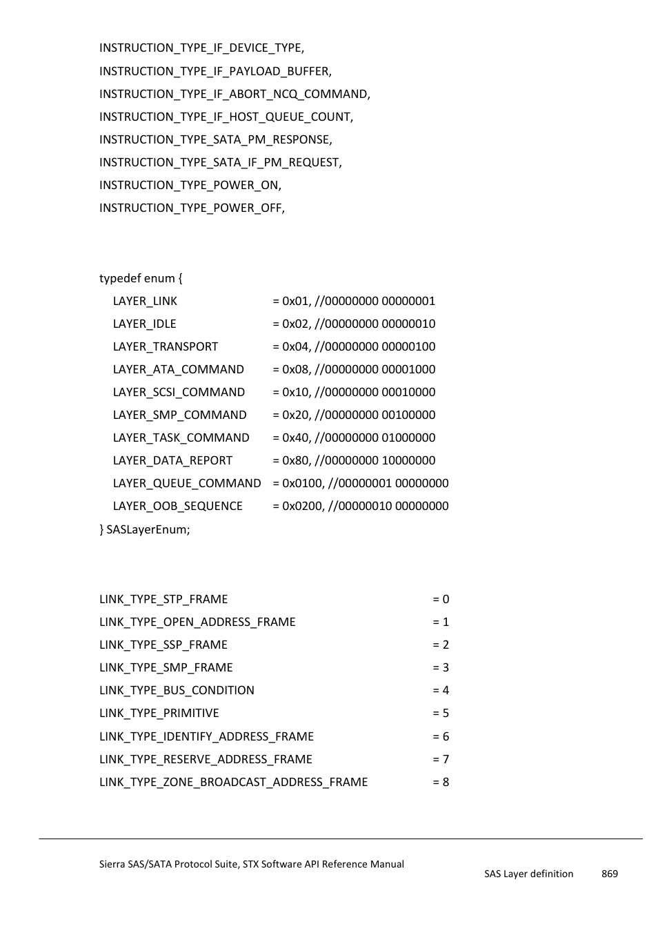 Sas layer definition, Link mode packet definition, Layer definition | Saslayerenum | Teledyne LeCroy Sierra SAS_SATA Protocol Analyzer STX API Reference Manual User Manual | Page 869 / 979