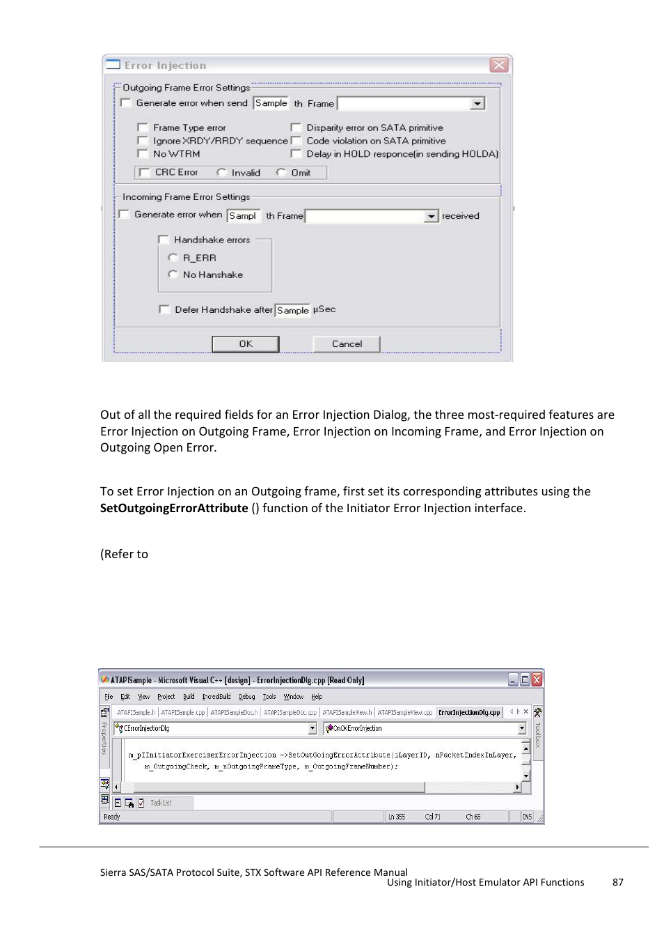 Error injection on outgoing frame | Teledyne LeCroy Sierra SAS_SATA Protocol Analyzer STX API Reference Manual User Manual | Page 87 / 979