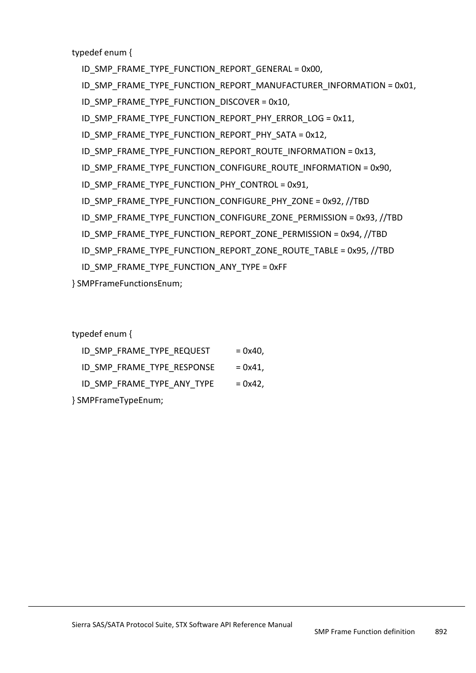 Smp frame function definition, Smp frame type definition, Smpframetypeenum | Smp command definition | Teledyne LeCroy Sierra SAS_SATA Protocol Analyzer STX API Reference Manual User Manual | Page 892 / 979