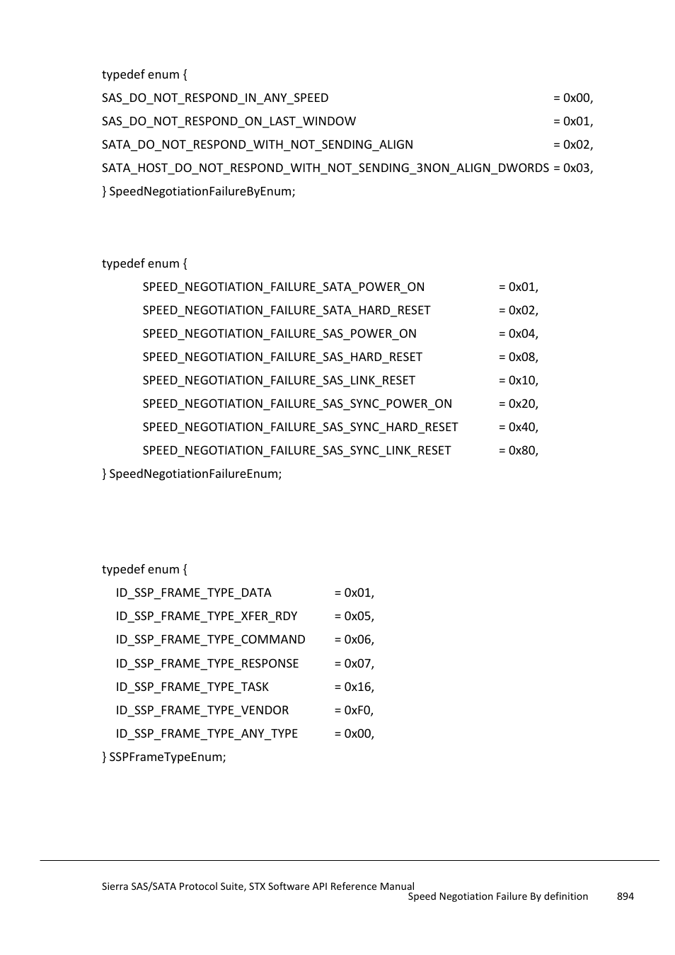 Speed negotiation failure by definition, Speed negotiation failure definition, Ssp frame type definition | Sspframetypeenum, Ssptaskmanagmentenum, Speednegotiationfailureenum | Teledyne LeCroy Sierra SAS_SATA Protocol Analyzer STX API Reference Manual User Manual | Page 894 / 979