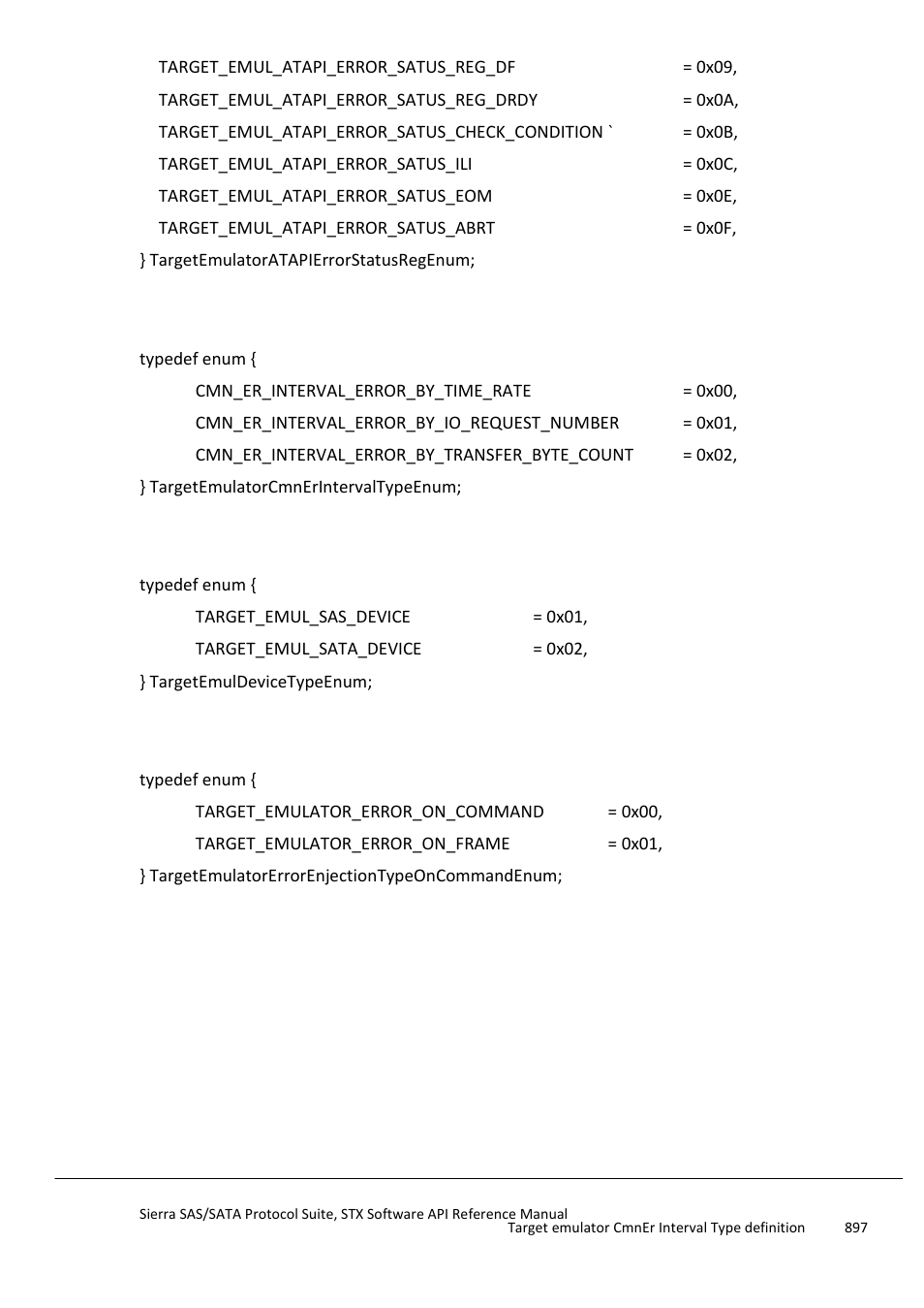 Target emulator cmner interval type definition, Target emulator device type definition | Teledyne LeCroy Sierra SAS_SATA Protocol Analyzer STX API Reference Manual User Manual | Page 897 / 979