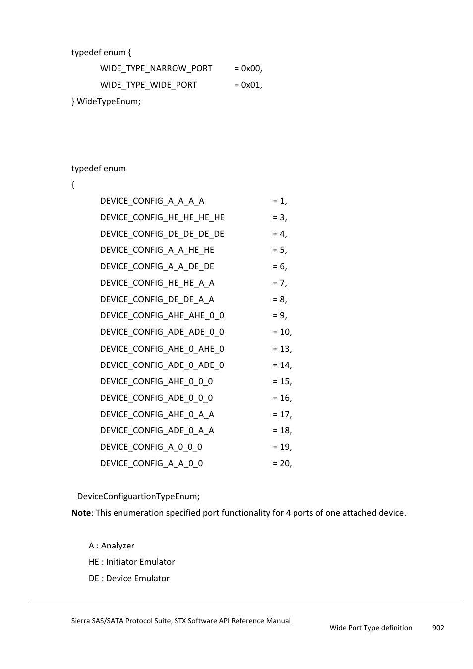 Wide port type definition, Devicetypeconfigurationtypeenum, Widetypeenum | Teledyne LeCroy Sierra SAS_SATA Protocol Analyzer STX API Reference Manual User Manual | Page 902 / 979