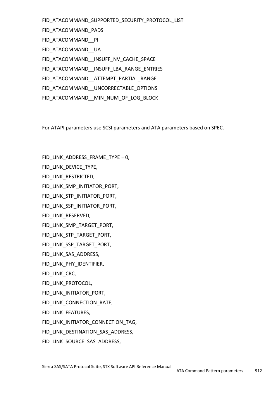 Ata command pattern parameters, Address frame pattern parameters | Teledyne LeCroy Sierra SAS_SATA Protocol Analyzer STX API Reference Manual User Manual | Page 912 / 979