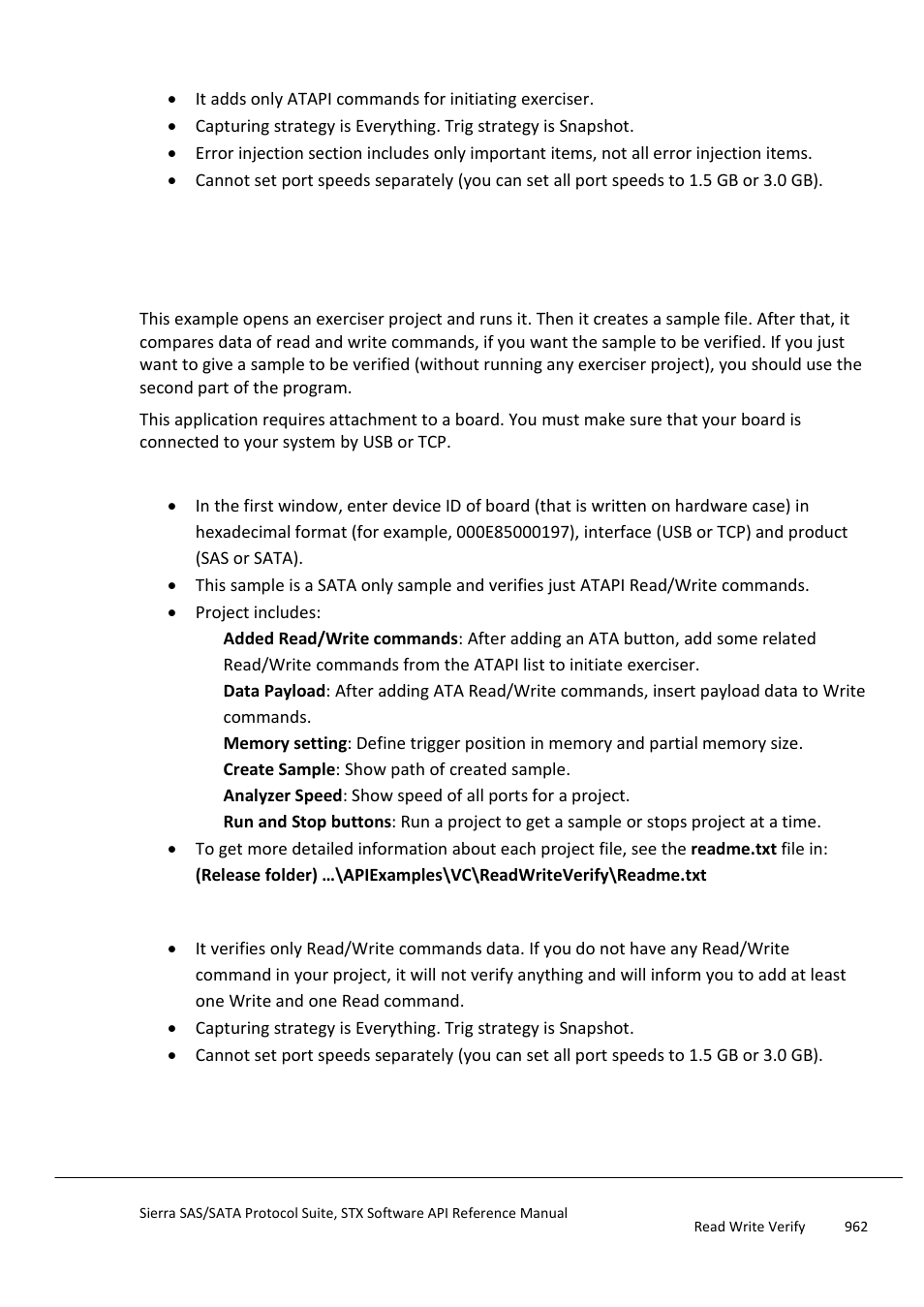 Limitation, Read write verify, General | Specification | Teledyne LeCroy Sierra SAS_SATA Protocol Analyzer STX API Reference Manual User Manual | Page 962 / 979