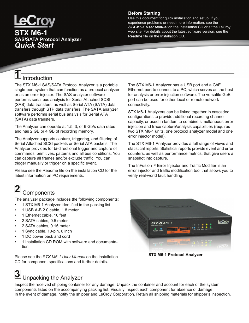 Teledyne LeCroy STX M6-1 SAS_SATA Protocol Analyzer Quick Start Manual User Manual | 4 pages