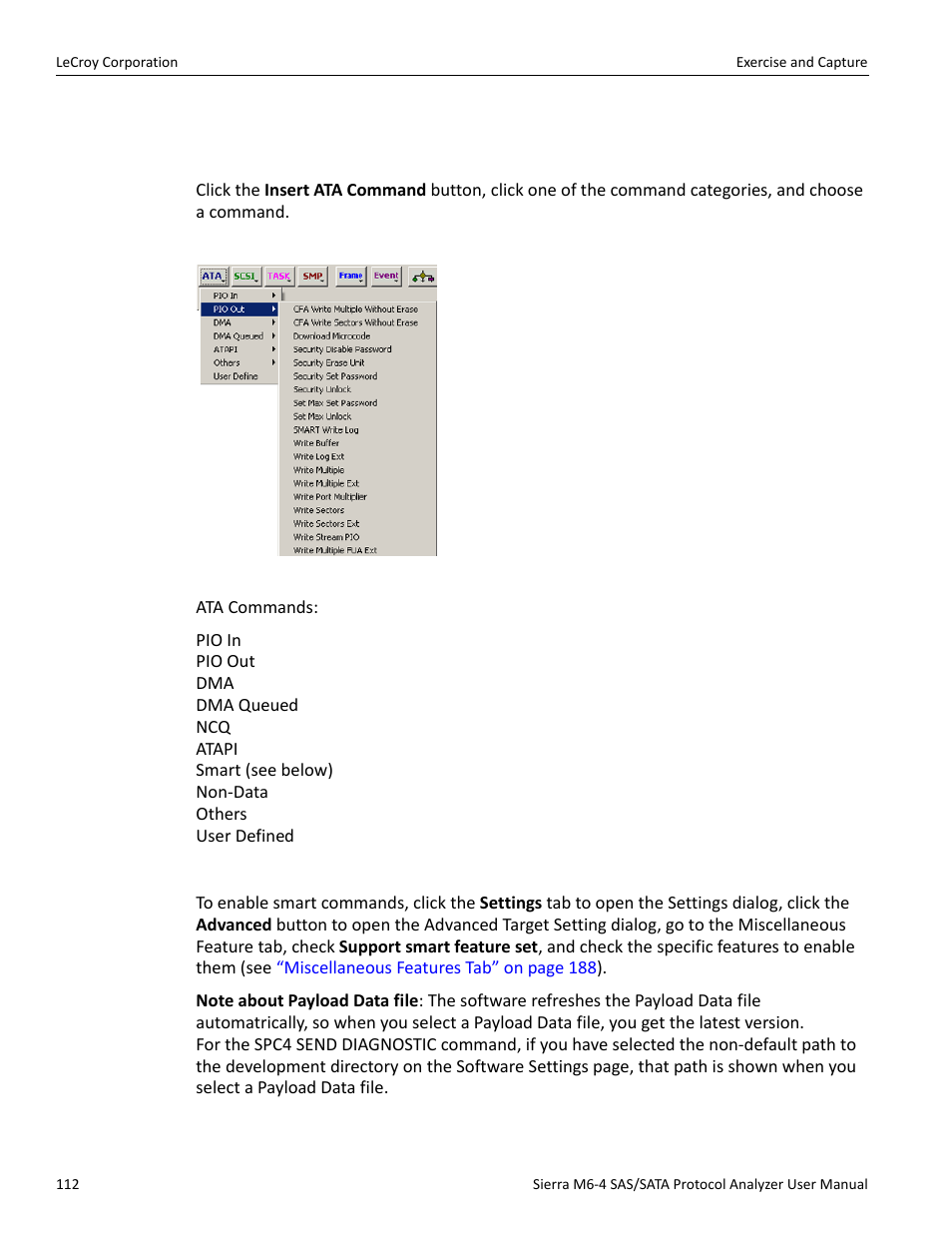 Adding initiator or host emulator commands, Adding an ata command, Smart commands (sata only) | Teledyne LeCroy STX M6-1 SAS_SATA Protocol Analyzer User Manual User Manual | Page 114 / 468