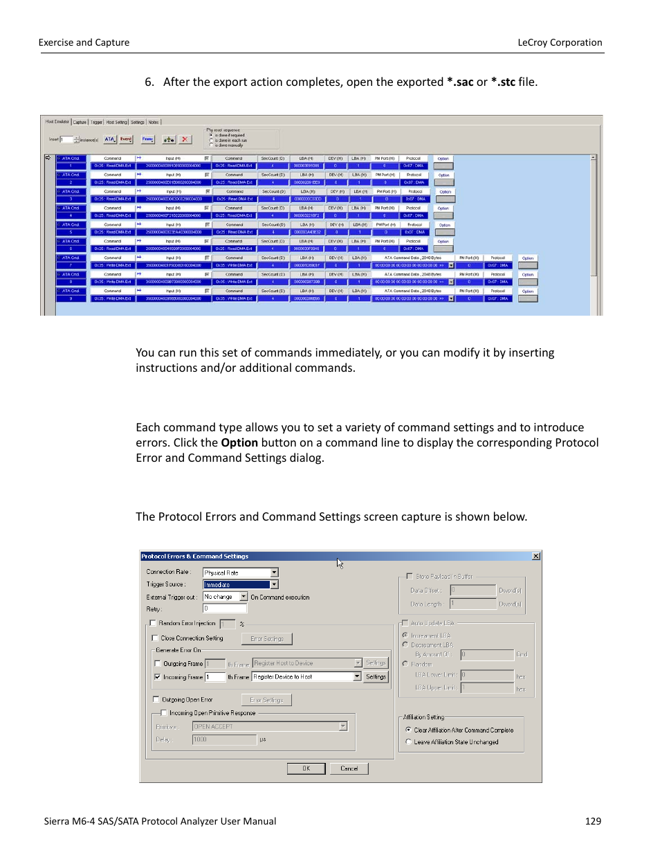 Error and command settings, Ata error and command settings | Teledyne LeCroy STX M6-1 SAS_SATA Protocol Analyzer User Manual User Manual | Page 131 / 468