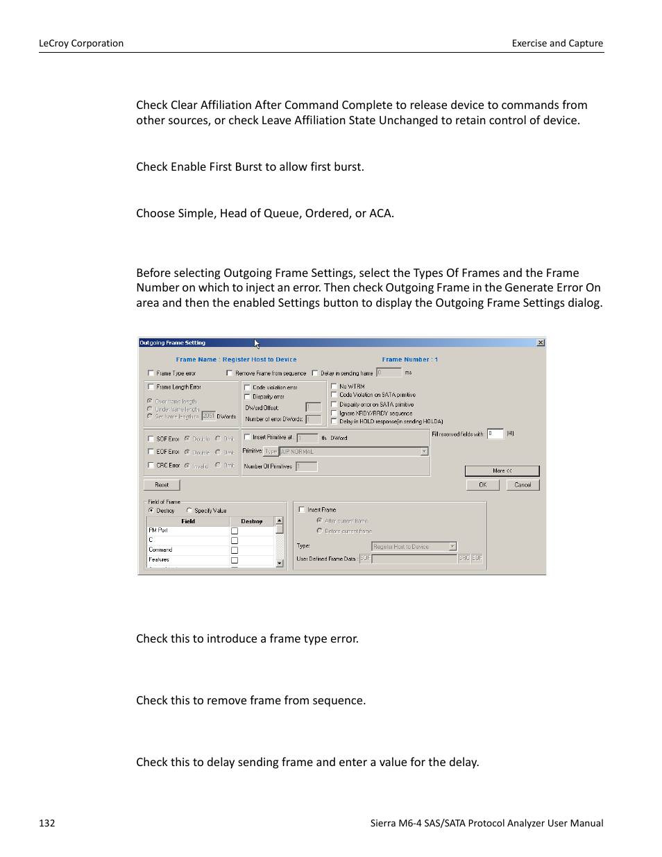 Outgoing ata frame settings | Teledyne LeCroy STX M6-1 SAS_SATA Protocol Analyzer User Manual User Manual | Page 134 / 468