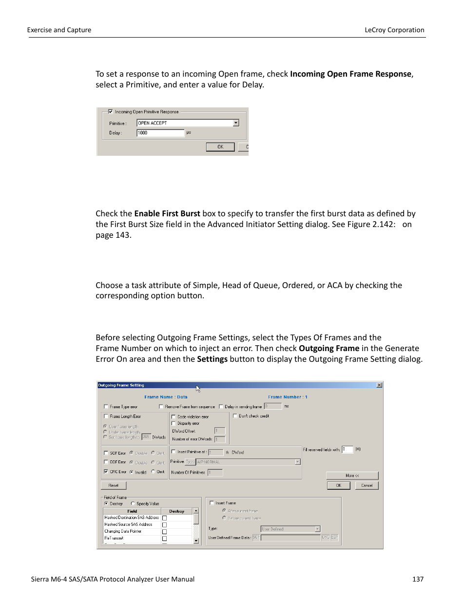 Outgoing scsi frame settings | Teledyne LeCroy STX M6-1 SAS_SATA Protocol Analyzer User Manual User Manual | Page 139 / 468