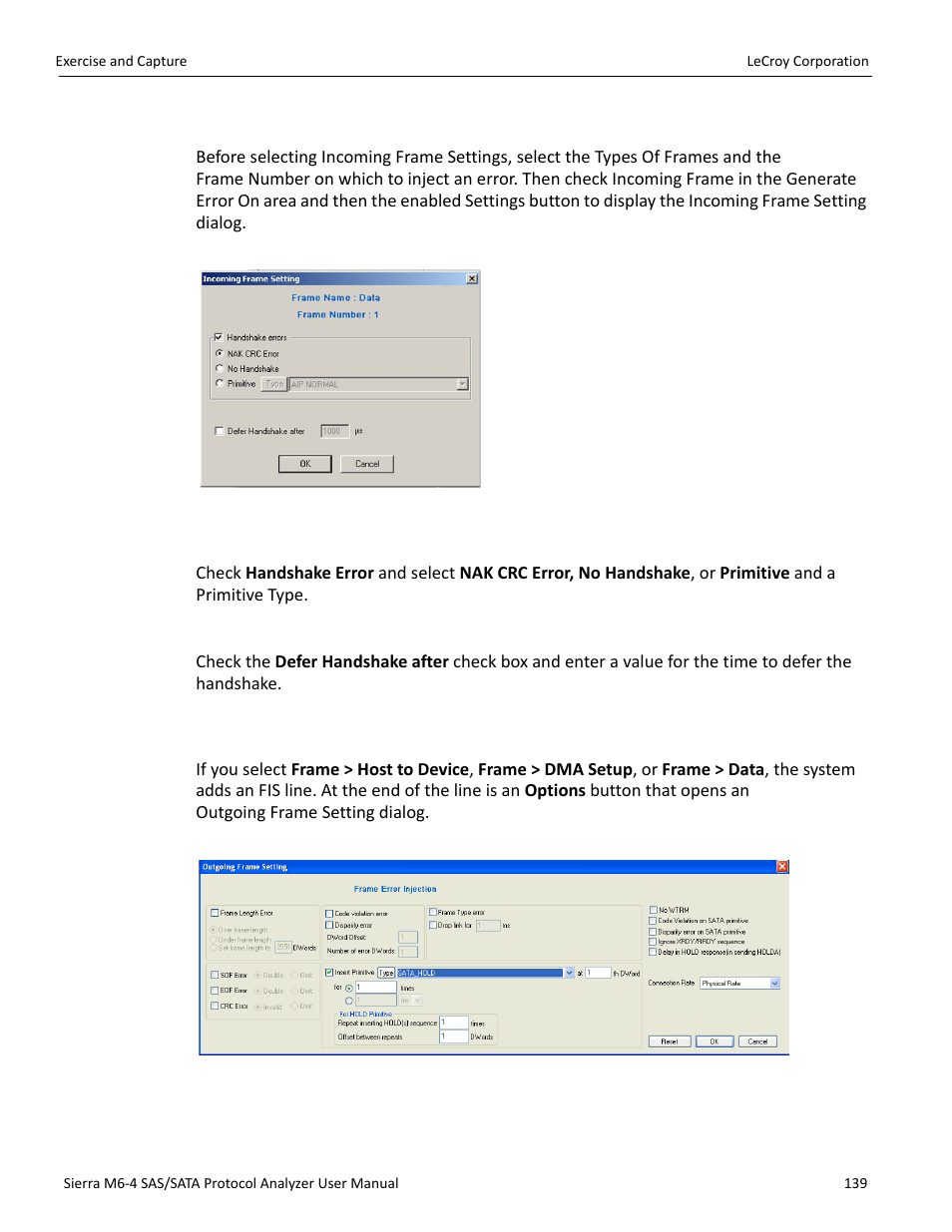 Incoming scsi frame settings, Fis options (sata only) | Teledyne LeCroy STX M6-1 SAS_SATA Protocol Analyzer User Manual User Manual | Page 141 / 468