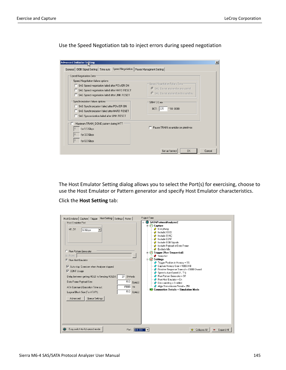 Host setting tab (sata) | Teledyne LeCroy STX M6-1 SAS_SATA Protocol Analyzer User Manual User Manual | Page 147 / 468