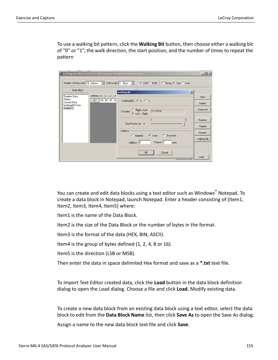 Creating and editing data blocks as text, Load data, Save as | Teledyne LeCroy STX M6-1 SAS_SATA Protocol Analyzer User Manual User Manual | Page 157 / 468