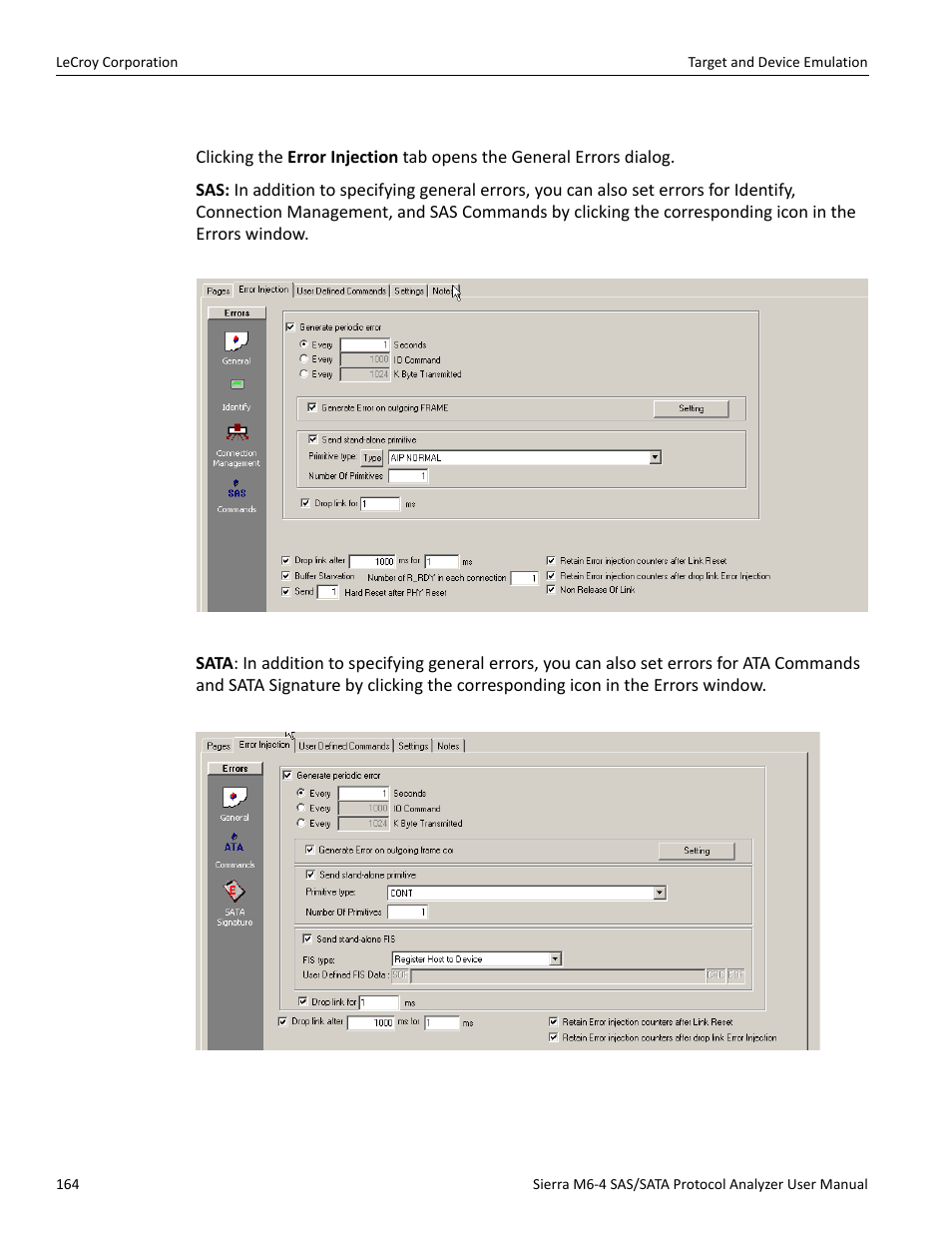 Error injection tab | Teledyne LeCroy STX M6-1 SAS_SATA Protocol Analyzer User Manual User Manual | Page 166 / 468