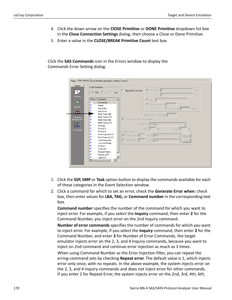 Sas commands errors (sas only) | Teledyne LeCroy STX M6-1 SAS_SATA Protocol Analyzer User Manual User Manual | Page 172 / 468