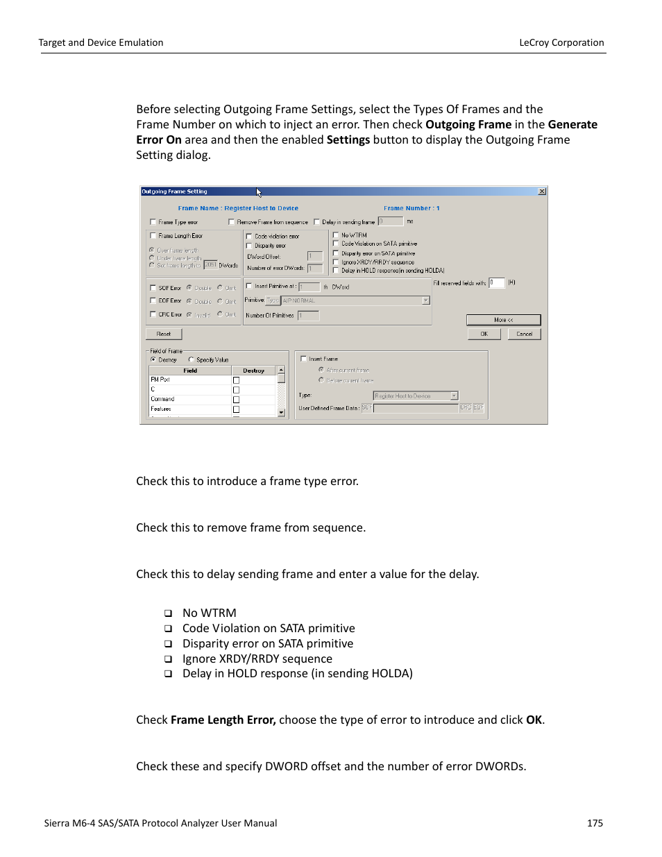 Outgoing frame settings | Teledyne LeCroy STX M6-1 SAS_SATA Protocol Analyzer User Manual User Manual | Page 177 / 468