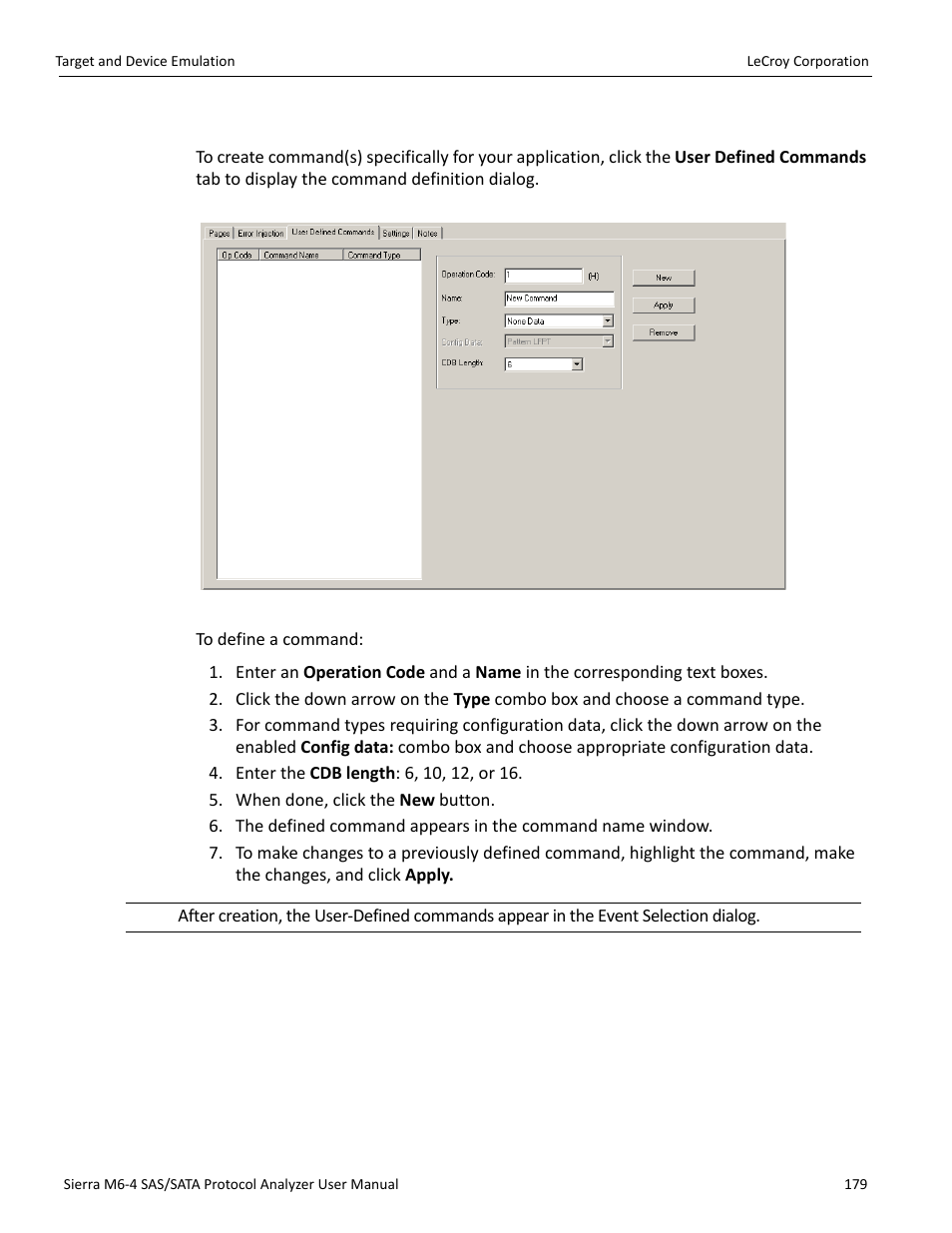 User-defined commands tab | Teledyne LeCroy STX M6-1 SAS_SATA Protocol Analyzer User Manual User Manual | Page 181 / 468