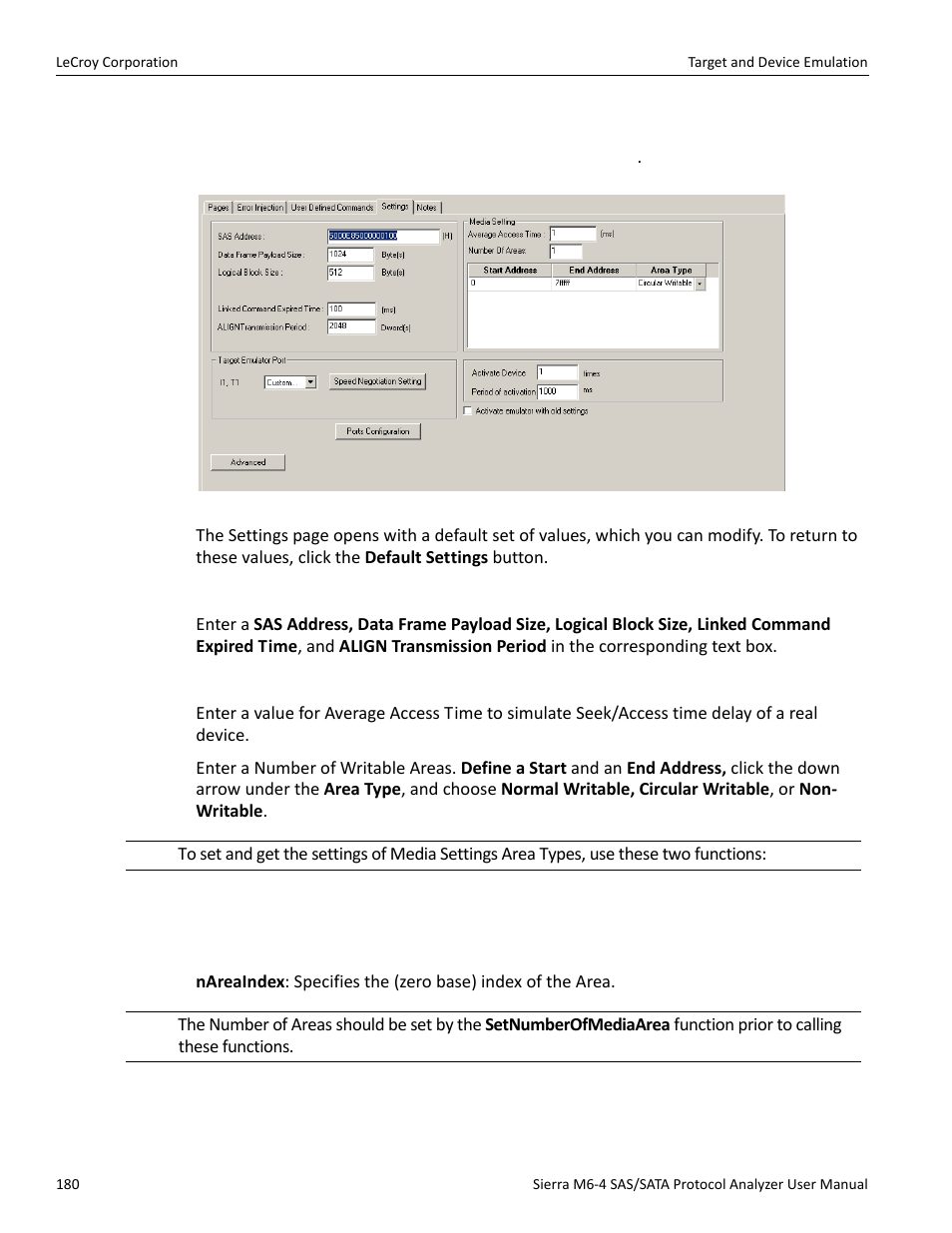 Target emulator settings (sas) | Teledyne LeCroy STX M6-1 SAS_SATA Protocol Analyzer User Manual User Manual | Page 182 / 468