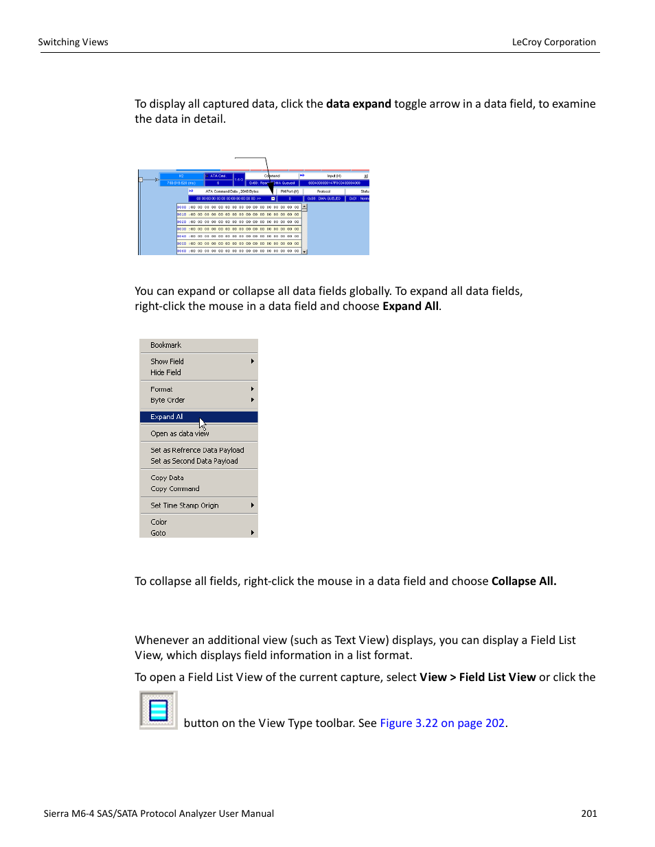Show all data, Field list view | Teledyne LeCroy STX M6-1 SAS_SATA Protocol Analyzer User Manual User Manual | Page 203 / 468