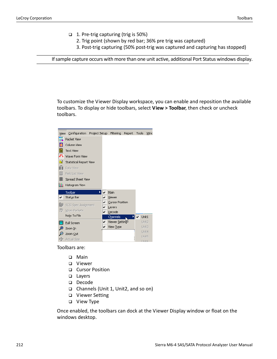 Toolbars, Enabling tool bars | Teledyne LeCroy STX M6-1 SAS_SATA Protocol Analyzer User Manual User Manual | Page 214 / 468