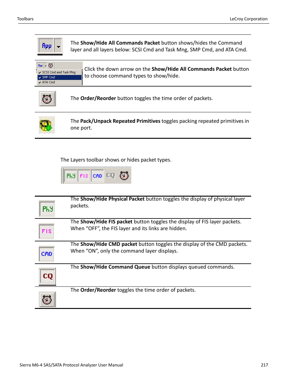 Layers toolbar (sata) | Teledyne LeCroy STX M6-1 SAS_SATA Protocol Analyzer User Manual User Manual | Page 219 / 468