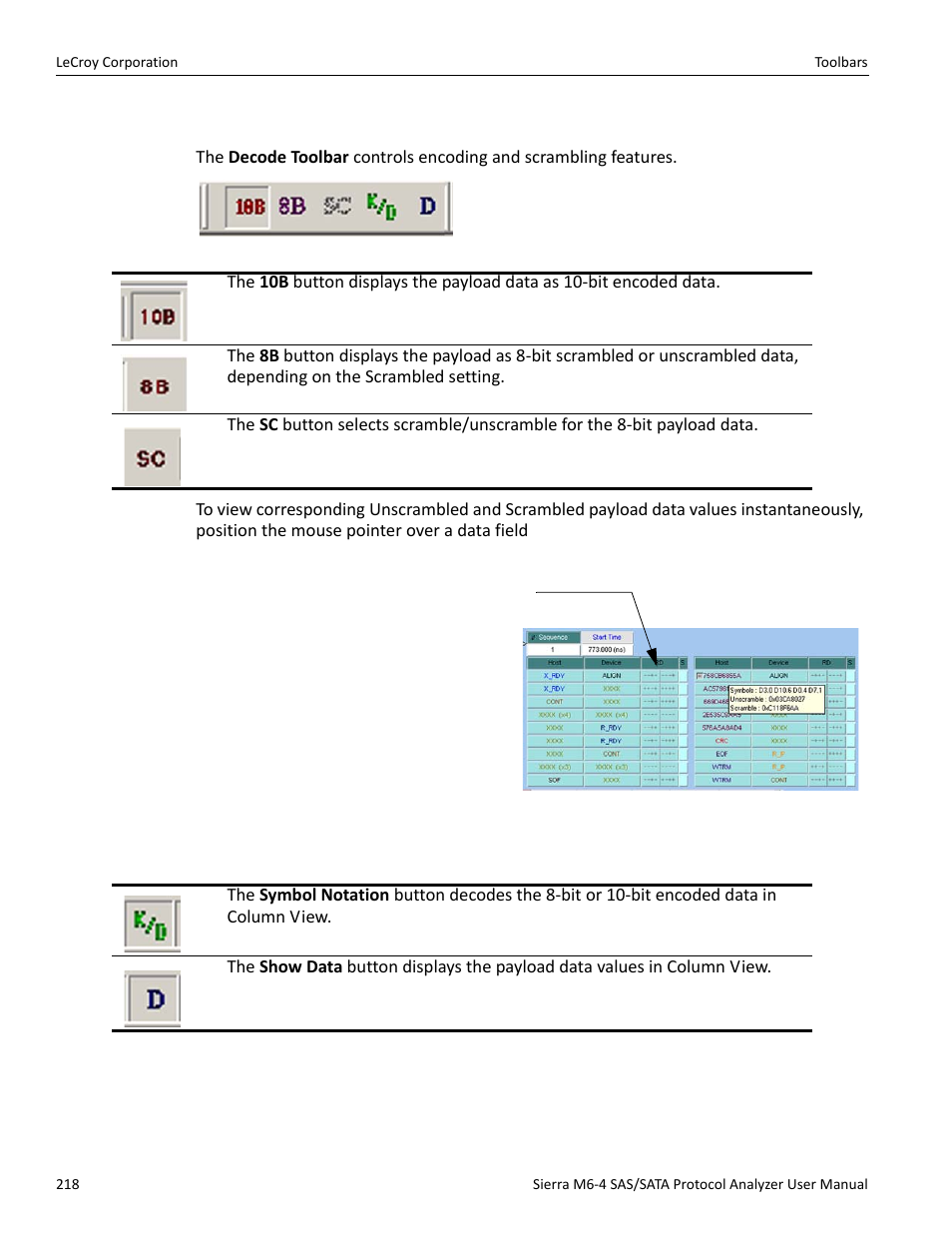 Decode toolbar | Teledyne LeCroy STX M6-1 SAS_SATA Protocol Analyzer User Manual User Manual | Page 220 / 468