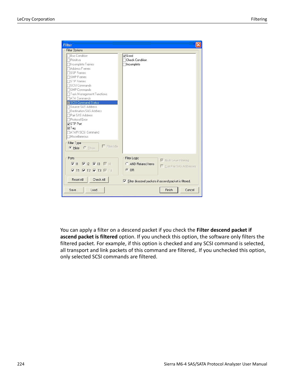 Filter descend packets by ascend packet | Teledyne LeCroy STX M6-1 SAS_SATA Protocol Analyzer User Manual User Manual | Page 226 / 468
