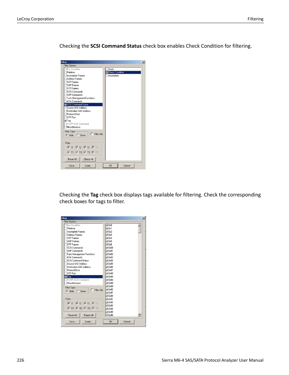 Filter check condition, Filter by tag number | Teledyne LeCroy STX M6-1 SAS_SATA Protocol Analyzer User Manual User Manual | Page 228 / 468