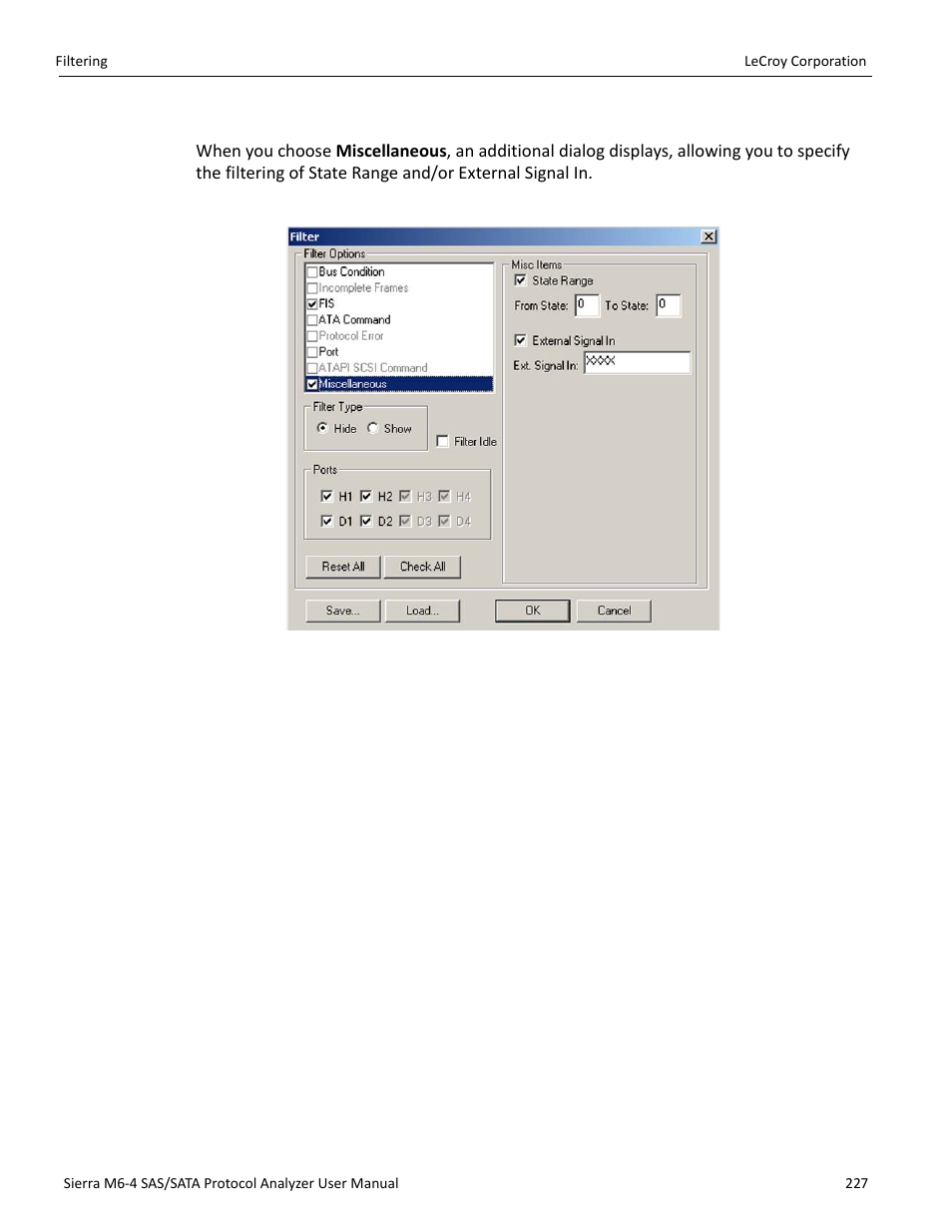 Filter miscellaneous | Teledyne LeCroy STX M6-1 SAS_SATA Protocol Analyzer User Manual User Manual | Page 229 / 468