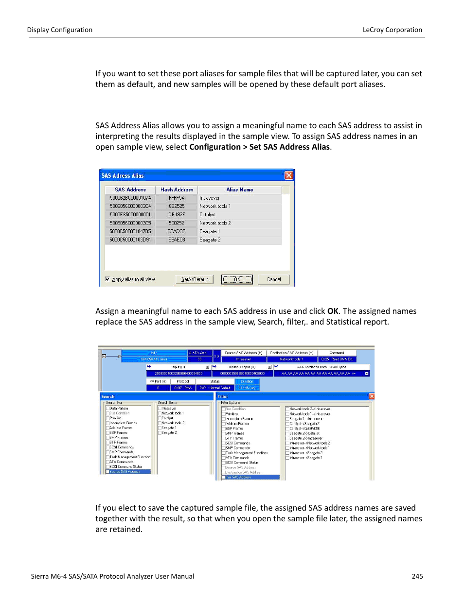 Set as default, Sas address alias (sas only) | Teledyne LeCroy STX M6-1 SAS_SATA Protocol Analyzer User Manual User Manual | Page 247 / 468