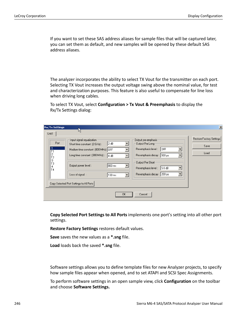 Set as default, Tx vout, Software settings | Teledyne LeCroy STX M6-1 SAS_SATA Protocol Analyzer User Manual User Manual | Page 248 / 468