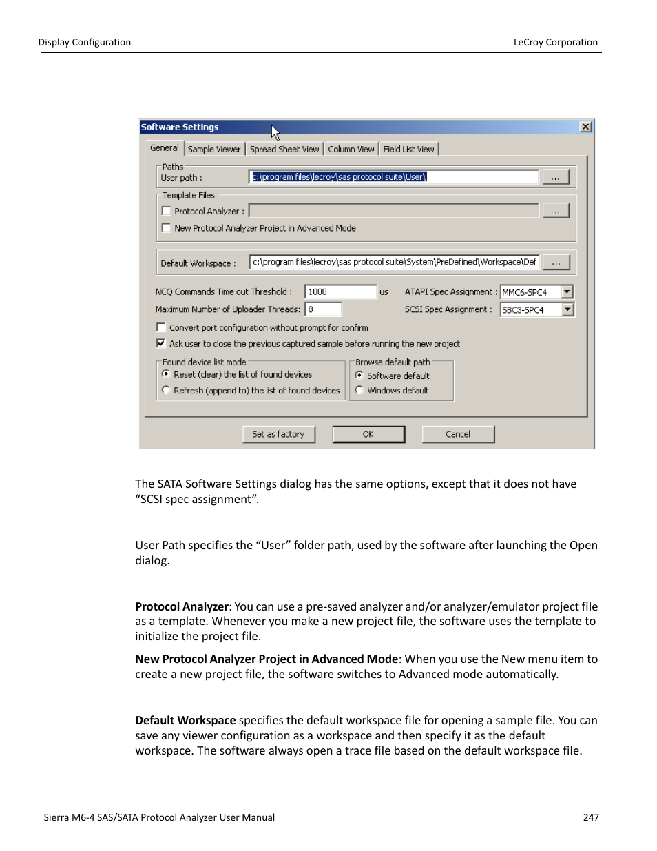 General tab, Paths, Template files | Other | Teledyne LeCroy STX M6-1 SAS_SATA Protocol Analyzer User Manual User Manual | Page 249 / 468
