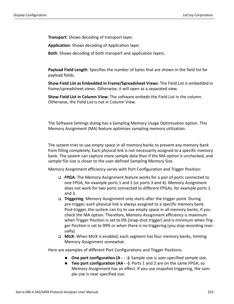 Mode of frame field list, Other, Sampling memory usage optimization | Teledyne LeCroy STX M6-1 SAS_SATA Protocol Analyzer User Manual User Manual | Page 255 / 468