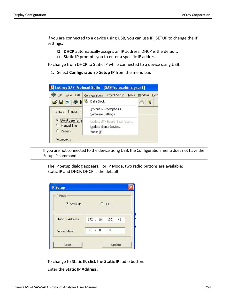 Usb ip setup | Teledyne LeCroy STX M6-1 SAS_SATA Protocol Analyzer User Manual User Manual | Page 261 / 468