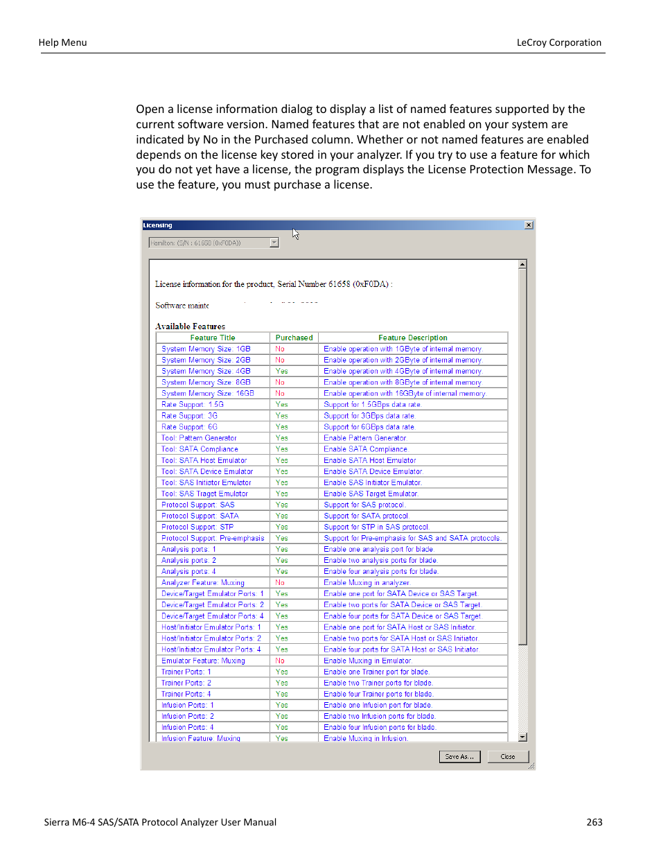 Display license information | Teledyne LeCroy STX M6-1 SAS_SATA Protocol Analyzer User Manual User Manual | Page 265 / 468