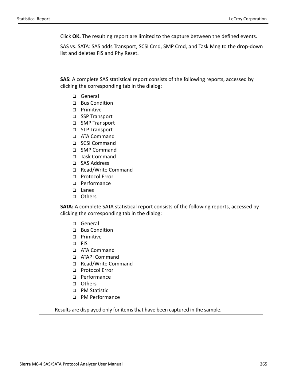 Statistical report content | Teledyne LeCroy STX M6-1 SAS_SATA Protocol Analyzer User Manual User Manual | Page 267 / 468