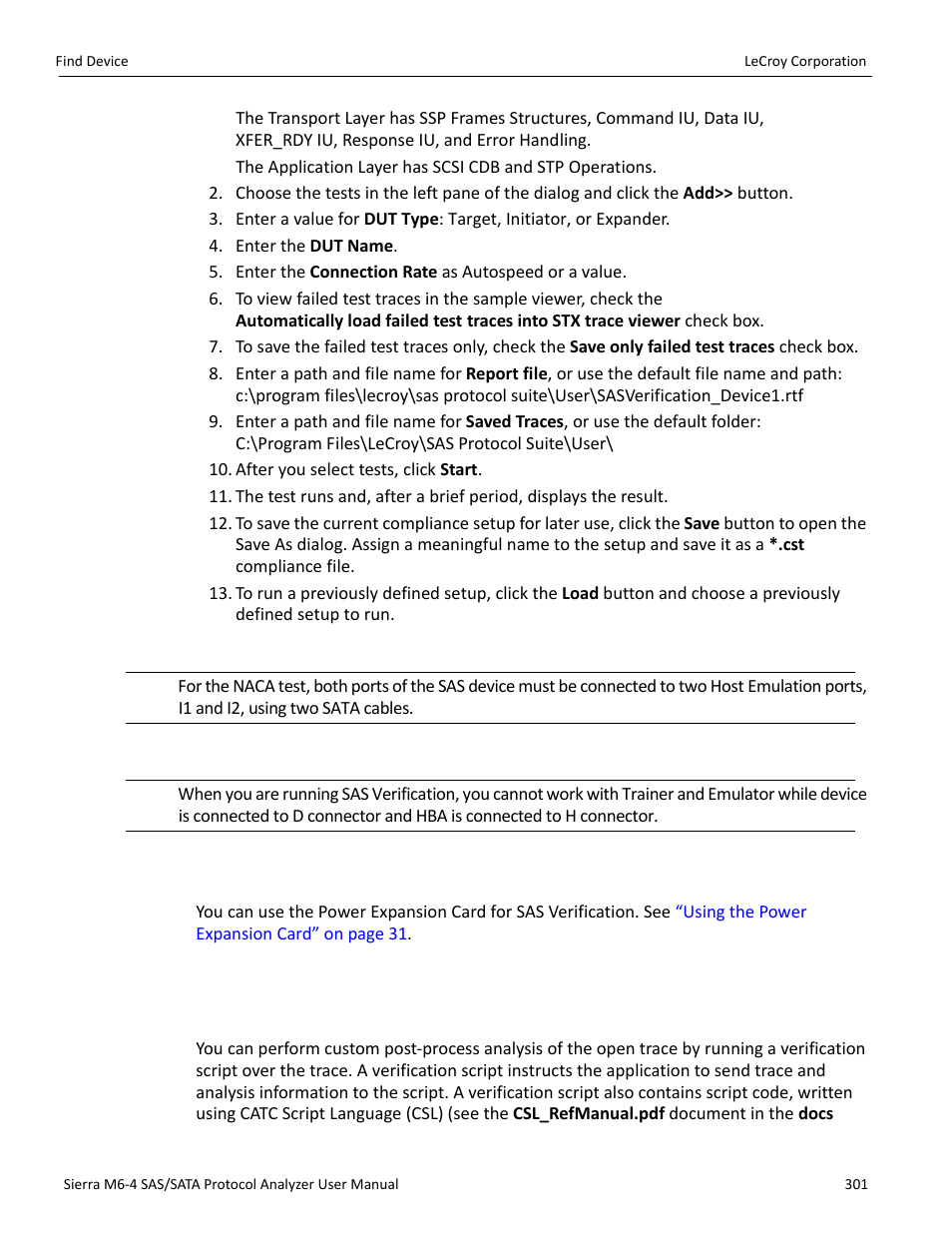 Using the power expansion card, Running verification script engine (vse) | Teledyne LeCroy STX M6-1 SAS_SATA Protocol Analyzer User Manual User Manual | Page 303 / 468