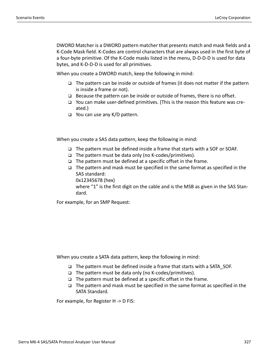 Dword matcher, Sas data pattern, Sata data pattern | Teledyne LeCroy STX M6-1 SAS_SATA Protocol Analyzer User Manual User Manual | Page 329 / 468