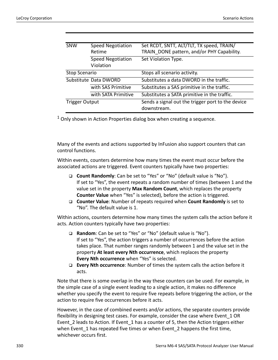 Using counters in events and actions | Teledyne LeCroy STX M6-1 SAS_SATA Protocol Analyzer User Manual User Manual | Page 332 / 468
