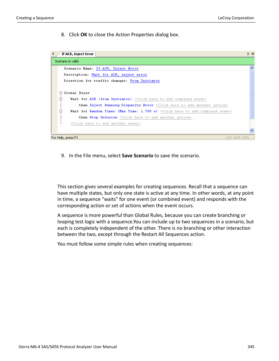 Creating a sequence | Teledyne LeCroy STX M6-1 SAS_SATA Protocol Analyzer User Manual User Manual | Page 347 / 468