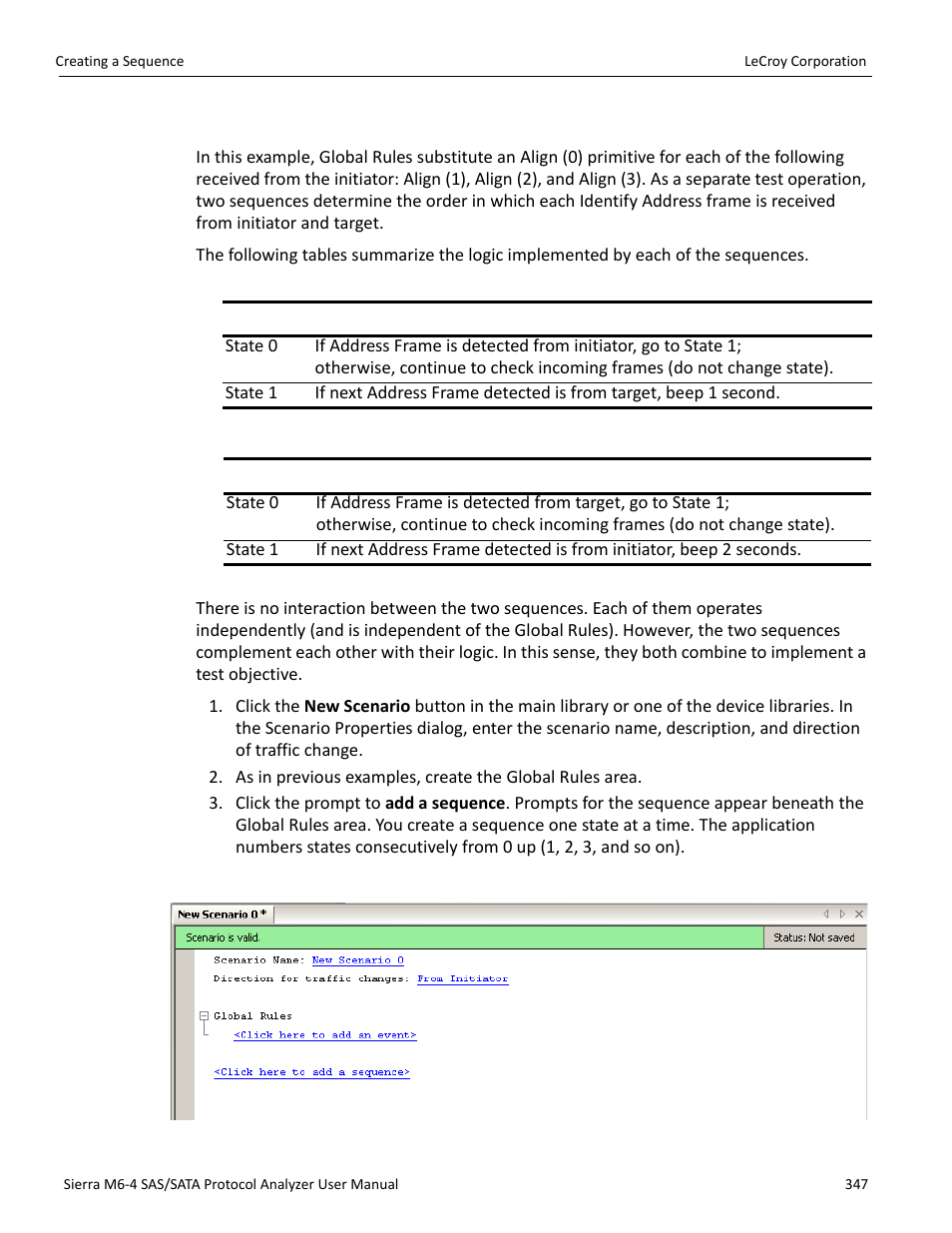 Example 7: creating two sequences and global rules | Teledyne LeCroy STX M6-1 SAS_SATA Protocol Analyzer User Manual User Manual | Page 349 / 468