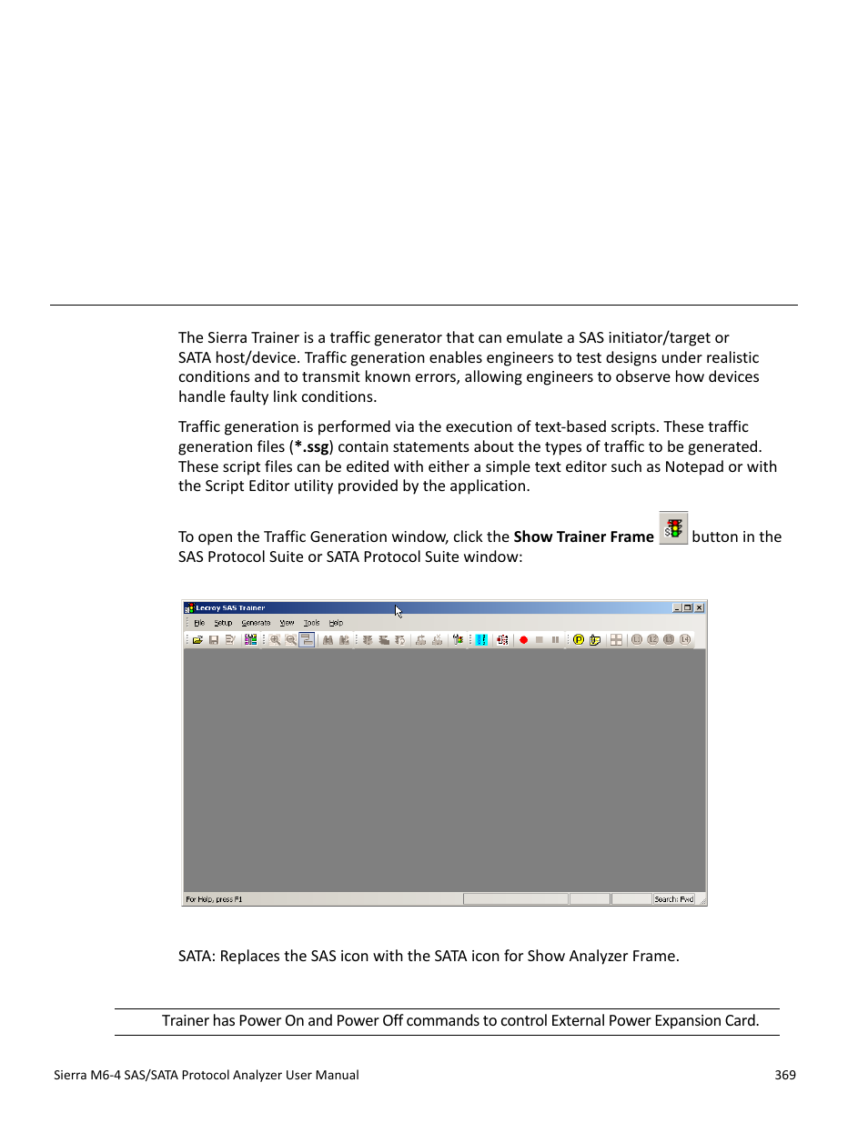 Chapter 5, Sierra trainer traffic generation, Chapter 5: sierra trainer traffic generation | Teledyne LeCroy STX M6-1 SAS_SATA Protocol Analyzer User Manual User Manual | Page 371 / 468